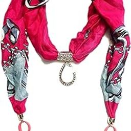 Girls Stylish Printed Scarf with Necklace pendant Scarves Stole Dupatta (Multicolor,S01)-image-93
