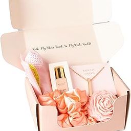Valentine Gift for Girlfriend | 6 Assorted Gifts for Her- Crocheted Pink Tulip Flower, Pink Peony Flower Candle, Glam Perfume - 20 ml, Rose Gold Tablet Pendant, and Peach Satin Scrunchies x 2 | Birthday, Anniversary, Valentine Gift For Women, Wife, Friend-image-22