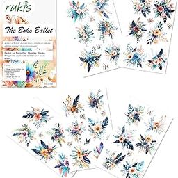 rukis Boho Flower Stickers - Colorful Bohemian Styled Transparent Self Adhesive Stickers - 43 Pcs for Laptop, Mobile, Journals, Scrapbooks, Waterbottle (The Boho Ballet)-picture-22