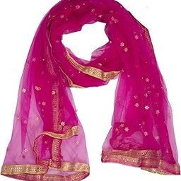 Sequence Star Moti Naylon Net Dupatta for Womens & Girls With 4 Side Gold Lace-image-82