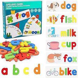 WISHKEY Wooden Spelling Game for Kids, Early Education Word Making Game with Flash Cards and Alphabets, Non-Toxic, Educational Toy for Kids Boys and Girls, Multicolor, 3+ Years (Pack of 1)-21