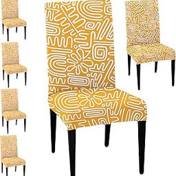 Pack of 6 Orange Abstract Printed 200 GSM Elastic Stretchable Dining Table Chair Seat Cover Protector Slipcover for Dining Table Chair Cover Set of 6 Seater-0