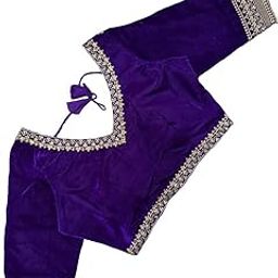 Women's Velvet Blouse for Women Readymade Blouse Half Sleeves Embroidery Blouse aari Work Blouse Readymade Saree Blouse Choli for Women Readymade Choli Blouse (Velvet Blouse)-image-24