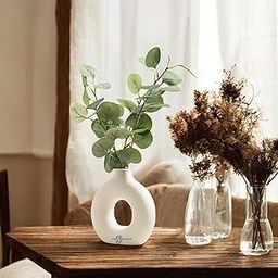 J Jiyansh Creation White Donut Vase Hollow Ceramic Vase for Flowers Handmade Minimalist ins Style Modern Home Decor for Wedding Dinner Table Party Living Room Office Bedroom(S, 4 Inch)-image-1