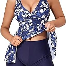 Two Piece Plus Size Tankini Swimsuits for Women Flowy Bathing Suits with Shorts Tummy Control Swimwear-picture-41