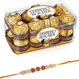 SFU E Com 16 Pieces Ferrero Rocher with Rakhi|Rakhi with Ferrero Rocher Chocolates|Rakhi Chocolate for Brother|Roli, Chawal, Chandan, Misri|111,200 Grams-image-73
