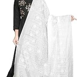 Women's Ethnic White Cotton Dupatta, 2.45 Meter-54