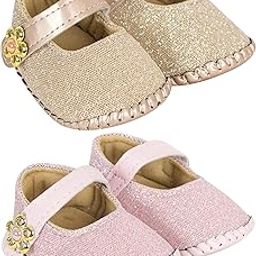 Set of 2 Pair 6 To 12 Months Baby Girls Synthetic Leather Baby Sandal Booties (Pink, Gold) -BT914andBT915-picture-6