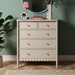 RUSTIC ROOTS Scalloped Wooden Chest of Drawers - 5 Drawer Dresser- Timeless Elegance for Your Home - Handcrafted with Care (‎Off White).-2