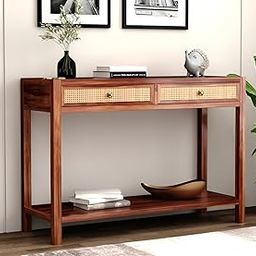 DRYLC Furniture Solid sheesham Wooden Console Table for Living Room Bedroom Wooden Console Table with 2 Drawers and 1 Open Shelves Storage Home Furniture-9