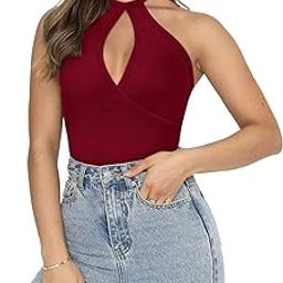 Women's Criss Cross Bodysuit Halter Neck Sleeveless Thong Bodysuits | Swimsuits-image-2