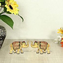 Handicrafts Paradise Metal Elephant Sculpture Set of 2 Home Office Gifts Décor, Gold, 4.2 inch, 2 Piece-image-36