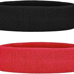 PLAY2FIT Cotton Sports Headband Pair (2 Pcs): Stay Comfortable And Focused During Every Game! For Running Basketball Tennis Cycling Football Cricket Marathon (Black & Red)-image-95