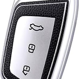 JVCV® Premium Soft TPU Leather Pattern Key Cover Compatible with New MG Hector, Hector Plus and Windsor EV Smart Key (Silver Black)-11