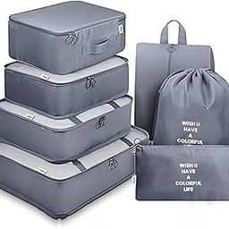 7 Pcs Travel organizer Packing cubes, Space saving bags for Clothes/laundry/shoes bags/Toiletry Pouches, Travel essentials, Luggage organizer packing bag. (Grey)-29