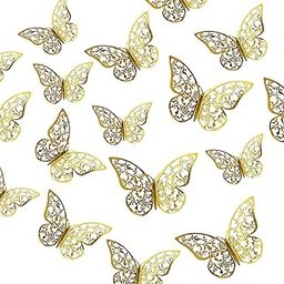 Party Propz Butterfly Theme Birthday Decorations - Pack of 12 Golden 3D Multipurpose Butterfly Decor for Room-97