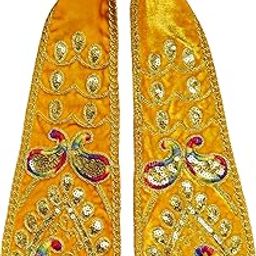 Punyatva Ganpati Shela in Velvet (Yellow) – Khes, Patka, Uparna Vastra for Gauri Ganpati, Ganesh Chaturthi, Varalakshmi Vratam, Navratri, Durga Puja, Decoration Accessories for Idols, God Dress-image-8
