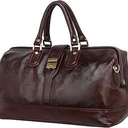 Unisex 20 Inch Leather Travel Duffle Luggage Bag (Brown)-image-35