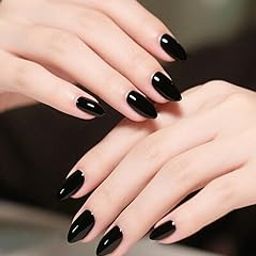 Set Of 14Pc, Press-On Short Almond Shape Black Glossy Finish, Nail Extensions With Free Glue Kit-3