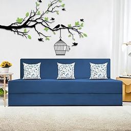 Casaliving Mapron 3 Seater Sofa Cum Bed with 3 Cushions for Living Room (Blue -Fabric) Premium Fabric Sofa 5x6 Feet Sofa Set-image-58
