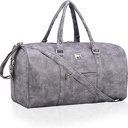 Premium Leather Duffle Bags for Travel for Women & Men | Cabin Bag with Detachable Shoulder Strap & Foam Handle | Water Resistant Luggage Bag for Travelling | Sandstone Grey-image-19