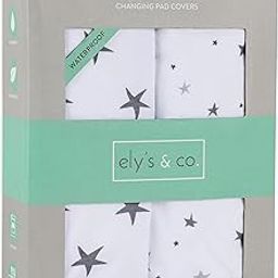 Ely‚„s & Co. Waterproof Changing Pad Cover | Cradle Sheet 2-Pack Set for Baby Boy or Baby Girl - 100% Jersey Knit Cotton Sheets with Waterproof Lining - Grey Stars-image-2