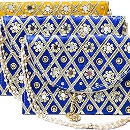 kuber industries Clutch Purse | Hand Purse | Ladies Hand Purse with Handle | Traditional Shagun Purse | Baby Shower Purse | Gifting Clutch Purse | Mirror Check Purse | Pack of 3 | Multicolor-picture-43