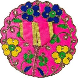 Atharvivan Laddu Gopal Cotton Dresses, Size 3, Traditional Floral Design with Thread Work (Pink)-image-0