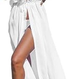 V Neck Bathing Suit Shrug Swimwear Bikini Coverup Long Slit Kaftan| Beachwear | One Size fits all (White)-image-36