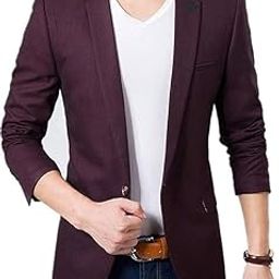 Men's Cotton Blend Single Breasted Party Blazer, Solid-image-2