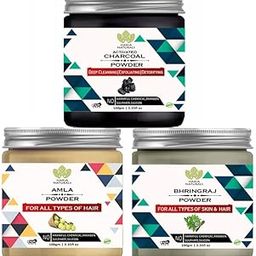 Haria Naturals Charcoal Powder 100gm & Amla Powder 100gm & Bhringraj Powder 100gm (Pack Of 3) 300GM-image-91