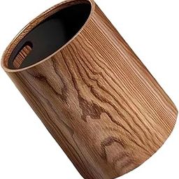 Alipis Retro Trash Can Imitation Wood Grain Trash Can 8L Round Stackable Wastebasket Garbage Recycling Bin Decorative Trash Container for Living Room Kitchen Office Bathroom-image-7