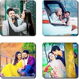 Customized Photo Fridge Magnets (Set of 4) Glass Finish with Sparkle Effect || 3 X 3 Inch-1