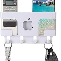 Mobile Wall Stand for Charging | Multipurpose Wall Stand with Key Chain & Remote Holder | Pack of 1 Plastic Key Holder (White)-14