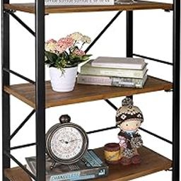 Cisily Rustic Bookshelf, 3 Tier Real Wood Bookshelf, Metal Book Shelf for Storage, Black Bookcase, 12.6" D x 23.62" W x 36.61" H-image-91
