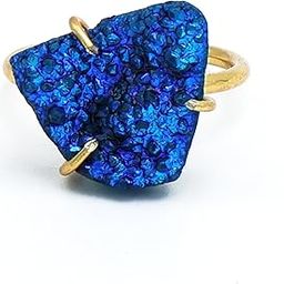 Peacock Druzy Gold-Plated Adjustable Ring – Artistic Boho Jewelry for Women-image-48