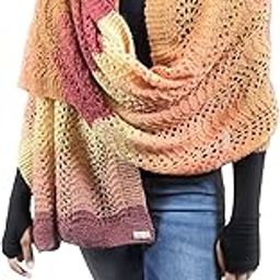 Lace Knit Shawl Wrap, Gradient Sunset Colours, Lightweight Open Weave Pattern-image-8
