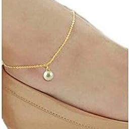 Delicate Single Pearl Charm Gold Plated Link Chain Anklet for Women & Girls-image-33