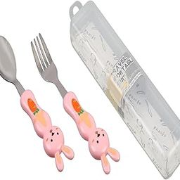 JAXHOMCute Bunny Kids Cutlery Set – Spoon & Fork with Travel Case | Stainless Steel Utensils with Adorable Animal Design – Perfect for Toddlers & Children (Pink)-picture-27