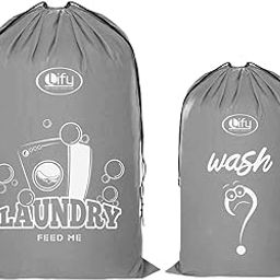 Lify Nylon Laundry Bag - These XL (45X31Inches) & M(31X21.5Inch) Bags Will Fit Laundry Hamper and Strong Enough to Carry up to Three Loads of Clothes (Grey) - 2 Pcs Pack-image-73