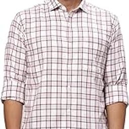 Men's Pure Cotton Checks Pattern Slim Fit Cut Away Collar Full Sleeve Casual Shirt-image-57