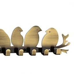 Amar Enterprise Sparrow Shape Unique Stainless Steel Key Holder, Key Stand for Home and Office, Wall Mount Home Decor Key Organizer (Brass Antique, 6 Hooks)-image-9