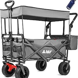 AUKAR Heavy Duty Collapsible Folding Wagon Utility Outdoor Garden Cart with 7’’All-Terrian Wheels Adjustable Push and Pull Handles for Shopping, Picnic, Beach, Camping, Sports (Grey)-image-30