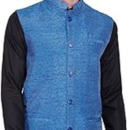 Men's Indian Dupion Silk Sleeve Less Festive Nehru Jacket Waistcoat-picture-49