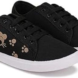 Women's Cat Print Canvas Sneakers, Black with Gold Design, Low Top, Casual-picture-9