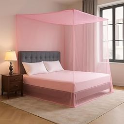 Evafly Mosquito Net for Double Bed | Foldable Machardani | Polyester Strong & Breathable mesh 7.5 x 7.5 ft | Easy Setup, Lightweight, Portable & Ideal for Home & Travel - Full Pink-image-48