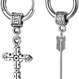 Men Christ Jesus Cross With Arrowhead Huggie Ear Studs Punk Titanium Steel Piercing Jewelry Silver Stainless Steel Hoop Earrings For Men And Women-image-16