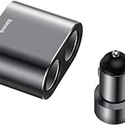 Baseus High Efficiency Dual USB Car Charger 3.1A + One to Two Dual Cigarette Lighter Socket 80W Output Black-picture-1