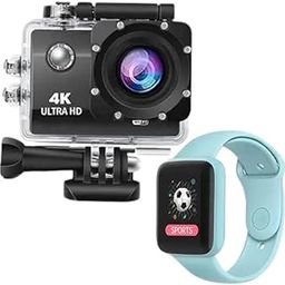 Drumstone Combo Pack of 2 Items-Waterproof 4K Sport Camera,170 Degree Wide Angle WiFi HD Cam, 16MP with D20 Intelligence Bluetooth 1.3" Full Touch Men Women Monitor/Smart Bracelet/Health Bracelet-image-10