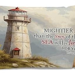 BRUYU5SE Lighthouse Mightier Than The Waves of The Sea Lumbar Support Pillow Case Christian Psalm Pillowcase 16x26in Modern Beach Themed Accent Outdoor Garden Decoration for Couch Sofa Decor-image-28